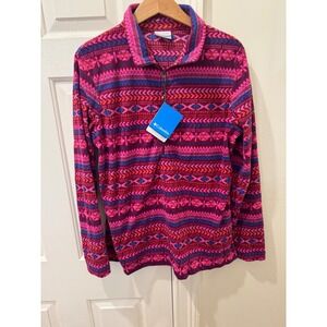 Columbia Womens XL Fleece Pullover Quarter Zip Southwestern Geometric Pink New